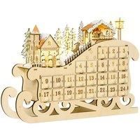 Bon Noel Christmas Advent Calendar Light Up Sled with Countdown Drawer Village