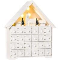 HOMCOM Christmas Advent Calendar, Light Up Table Xmas Wooden House Holiday Decoration with Countdown Drawer, Village, for kids Adults, White