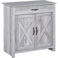 HOMCOM Farmhouse Barn Door Sideboard Storage Cabinet Coffee Bar for LIVING Room Grey Grain