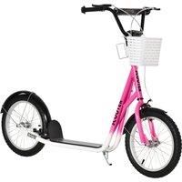 HOMCOM Kids Scooter Teen Ride On Children Scooter with Adjustable Handlebar 2 Brakes Basket Cupholder Mudguard 16" Inflatable Rubber Tyres for 5-12 years old Pink