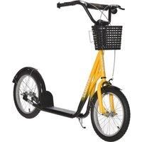 HOMCOM Kids Scooter Teen Ride On Children Scooter with Adjustable Handlebar 2 Brakes Basket Cupholder Mudguard 16" Inflatable Rubber Tyres for 5-12 years old Orange