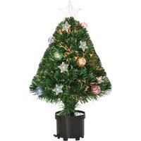 HOMCOM 2FT Pre-lit Artificial Christmas Tree Tabletop Multicoloured Fibre Optic Xmas Decoration w/ LED Lights Pot Table Desk - Green