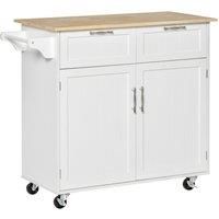 Rolling Kitchen Island Storage Kitchen Cart with Adjustable Shelves-White