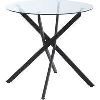 HOMCOM Clear Glass Side Table Round Metal Dining Table Dining Living Room Black