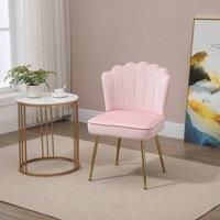 HOMCOM Velvet Feel Shell Luxe Accent Chair Metal Legs Pale Pink