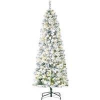 Bon Noel 6Ft Prelit Snow Flocked Christmas Tree with Light Xmas Decoration Green