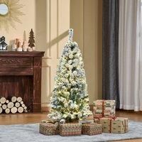 Bon Noel 4Ft Prelit Snow Flocked Christmas Tree with Light Xmas Decoration Green
