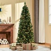 5/6/7FT Prelit Artificial Pencil Christmas Tree w/ LED Light, Berry, Xmas Decor