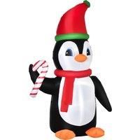 HOMCOM 2.5m Inflatable Christmas Penguin Holding Candy Cane Blow Up Outdoor Decoration with LED Lights for Holiday