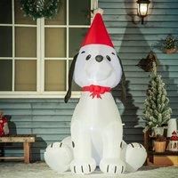 HOMCOM 6ft Inflatable Christmas Puppy Dog Wearing Santa Hat Built-in LED Light