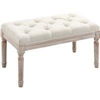 HOMCOM Accent Bench Tufted Upholstered Foot Stool Linen-Touch Fabric Ottoman for Living Room, Bedroom, Hallway, Beige
