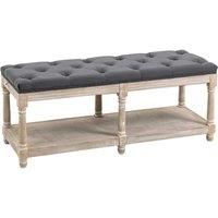 HOMCOM 2 Tier Bed End Bench, Vintage Shoe Rack Bench with Button Tufted Upholstered Cushion, Wooden Window Seat for Hallway, Living Room, Bedroom, Dining Room, Grey