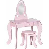 Homcom Kids Vanity Table & Stool Girls Dressing Set Make Up Desk With Mirror