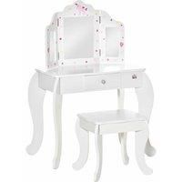 Homcom Kids Vanity Table & Stool Girls Dressing Set W/ Rotatable Mirror Drawer
