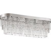 HOMCOM Modern Raindrop Crystal Chandelier, Round Rectangular Pendant Ceiling Light, Linear Hanging Lighting with Stainless Steel Base, Silver