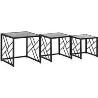 Set of 3 Nesting Coffee Tables Square Side Tables with Metal Frame, Grey