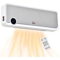 HOMCOM Wall Mounted Downflow Ceramic Heater with 12 Hour Timer, Remote, Overheat Protection for Home and Office, 1000W/2000W, White