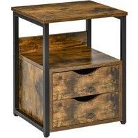 HOMCOM Industrial Side Table with Drawer, Sofa Table, Bedside Cabinet with Storage Shelf, Slim Nightstand for Living Room, Bedroom, Rustic Brown