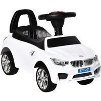 HOMCOM Ride on Sliding Car Baby Toddler Walker Foot to Floor Slider Stroller w/ Horn Music Working Lights Hidden Storage Big Steering Wheel White