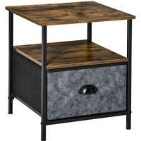 HOMCOM Side Table Industrial End Table Nightstand with Removable Drawer Steel Frame for Living Room Bedroom Entryway Rustic Brown