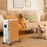 HOMCOM 2720W Digital Display Oil Filled Radiator 11Fin Portable Electric Heater w/ Built-in Timer Three Heat settings Safety switch Remote Control - White