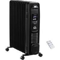 HOMCOM 2720W Digital Display Oil Filled Radiator 11Fin Portable Electric Heater w/ Built-in Timer Three Heat settings Safety switch Remote Control - Black