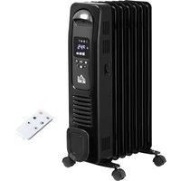 HOMCOM 1630W Digital Oil Filled Radiator, 7 Fin, Portable Electric Heater with LED Display, Built-in Timer, 3 Heat Settings, Remote Control, Black