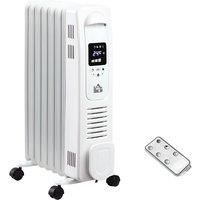 HOMCOM 1630W Digital Oil Filled Radiator, 7 Fin, Portable Electric Heater with LED Display, Built-in Timer, 3 Heat Settings, Safety Cut-Off and Remote Control, White