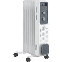 Oil Filled Radiator 7 Fin Portable Heater w/ Wheels and 3 Heat Settings, White