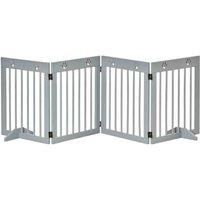 Pawhut 4 Panel Wooden Dog Barrier & Folding Fence W/ Support Feet - Grey