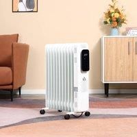 HOMCOM 2720W Oil Filled Radiator 11 Fin Portable Electric Heater w/ LED Display 24Hrs Timer Three Heat Settings Adjustable Thermostat Safety Cut off Remote Control-White