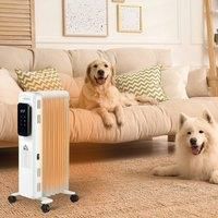 HOMCOM 1630W Oil Filled Radiator, 7 Fin, Portable Electric Heater with LED Display, 24H Timer, 3 Heat Settings, Adjustable Thermostat, Safety Cut-Off and Remote Control, White