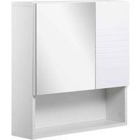 kleankin Bathroom Mirror Cabinet Wall-Mounted Storage w/Double Door Adjustable Shelf - White