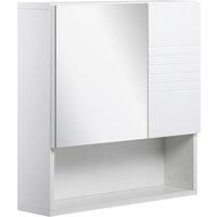 kleankin Bathroom Mirror Cabinet, Wall Mount Storage Cabinet with Double Door, Adjustable Shelf, 54cm x 15cm x 55cm, White