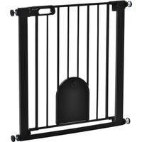 PawHut 75-82 cm Pet Safety Gate Barrier, Stair Pressure Fit, w/ Small Door, Auto Close, Double Locking, for Doorways, Hallways, Black