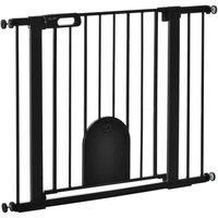 Pawhut 75-103 Cm Pet Safety Pressure Fit Gate W/ Small Door Double Locking - Black