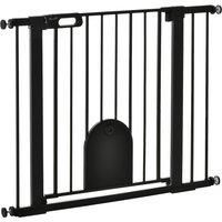 PawHut 75-103 cm Extra Wide Pet Safety Gate Barrier, Stair Pressure Fit, w/ Small Door, Auto Close, Double Locking, for Doorways, Hallways, Black