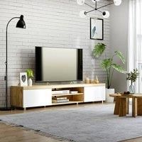 HOMCOM Modern TV unit Cabinet Entertainment Centre for TVs up to 90" w/Cabinet Shelf for Living room Bedroom - White and Light Brown