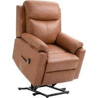 HOMCOM Power Lift Chair Electric Riser Recliner for Elderly, Faux Leather Sofa Lounge Armchair with Remote Control and Side Pocket, Brown