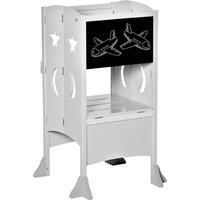 Kids Step Stool Toddler Kitchen Stool with Blackboard Lockable Handrail Grey