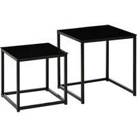 HOMCOM Nest of 2 Side Tables, Set of Modern Bedside Tables with Tempered Glass Desktop for Living Room, Bedroom, Office, Black