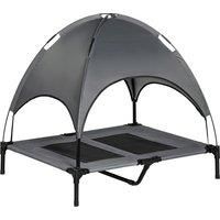 PawHut Raised Dog Bed Waterproof Elevated Pet Cot with Breathable Mesh UV Protection Canopy Grey, for Small & Medium Dogs, 92 x 76 x 90cm