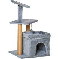 PawHut Cat Tree Tower Kitten Activity Center with Scratching Posts Pad Condo Perch Bed Interactive Ball Toy 48 x 48 x 84cm, Grey
