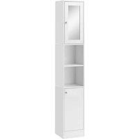 Homcom Bathroom Floor Storage Cabinet With Mirror And Shelves  White