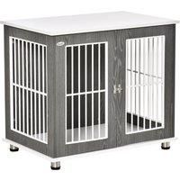 PawHut Dog Crate, Wooden Pet Kennel Cage with Lockable Door and Adjustable Foot Pads, Modern Design, Grey and White