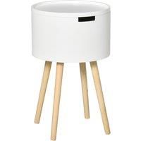 HOMCOM Modern Side Table with Hidden Storage Space, Round Night Stand with Removable Tray Wood Frame End Coffee Table, White