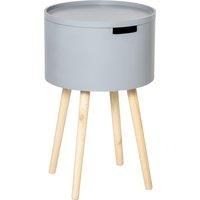 HOMCOM Modern Side Table with Hidden Storage Space, Round Night Stand with Removable Tray Wood Frame for Living Room Children's Room, Grey
