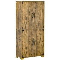 HOMCOM Farmhouse 4-Door Cabinet, Freestanding Tall Cupboard with Storage Shelves for Bedroom & Living Room, Rustic Wood Effect