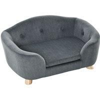 PawHut Pet Sofa, Dog Bed Couch, Puppy Kitten Lounge, with Wooden Frame, Short Plush Cover, Washable Cushion, for Small Dog, 70 x 47 x 30 cm, Grey