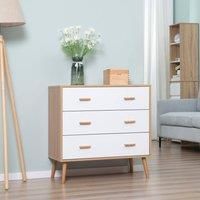Homcom Chest Of 3 Drawers White And Natural Wood Angled Legs